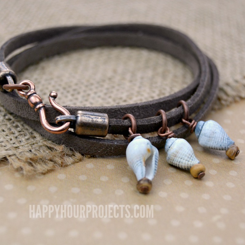Shells and Suede Easy Wrap Bracelet at happyhourprojects.com