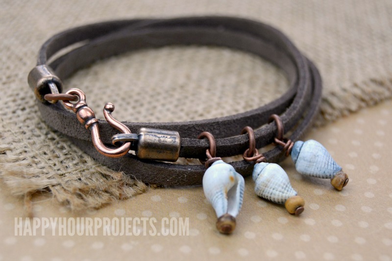 Shells and Suede Easy Wrap Bracelet at happyhourprojects.com