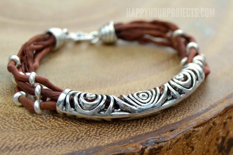 Silk & Silver Layered Tube Bead DIY Bracelet at happyhourprojects.com