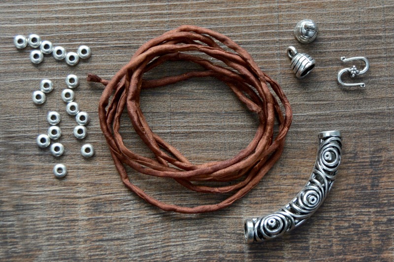 Silk & Silver Layered Tube Bead DIY Bracelet at happyhourprojects.com