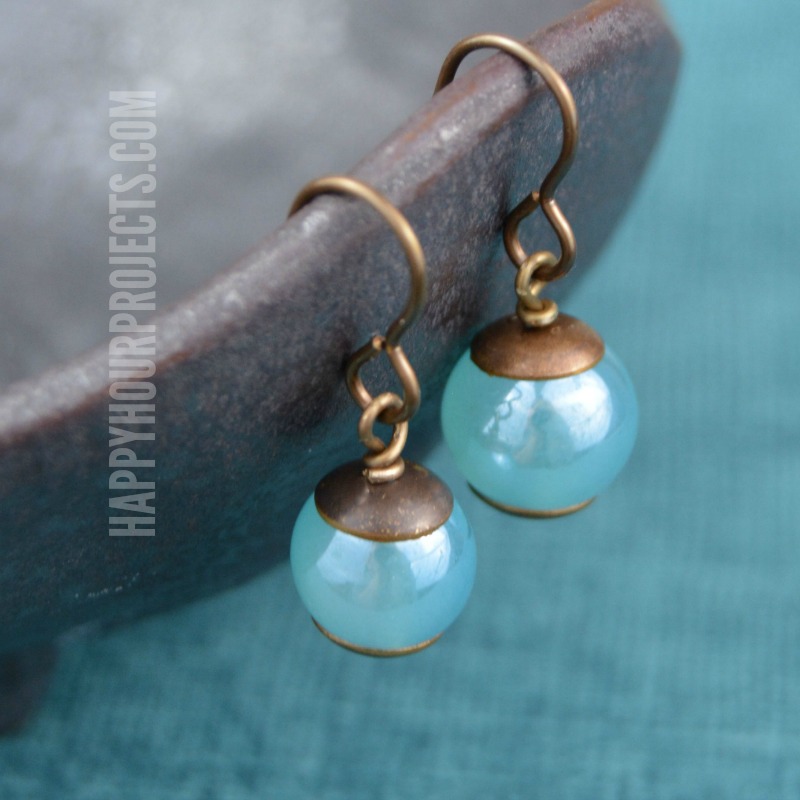 Blue & Brass Cap Easy DIY Earrings at happyhourprojects.com
