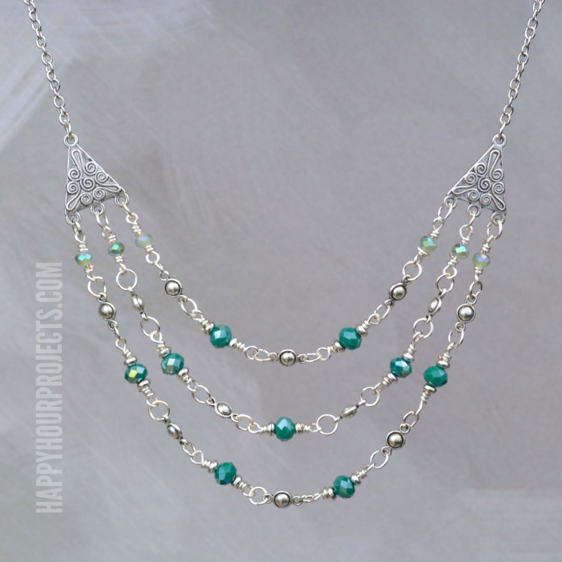 Triple Strand Crystal + Pewter DIY Necklace at happyhourprojects.com