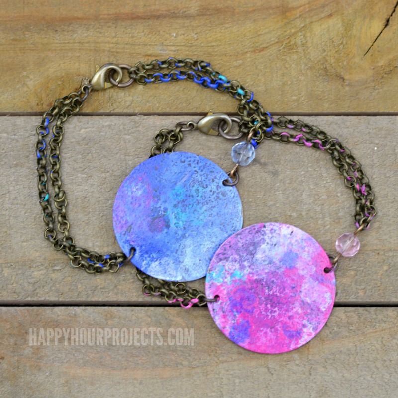 Colorful Patina Painted DIY Bracelets at happyhourprojects.com