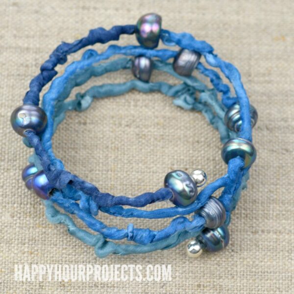 Silk + Pearl DIY Memory Wire Bracelet at happyhourprojects.com