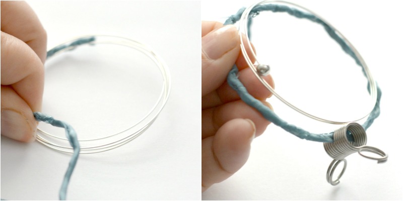 Silk + Pearl DIY Memory Wire Bracelet at happyhourprojects.com