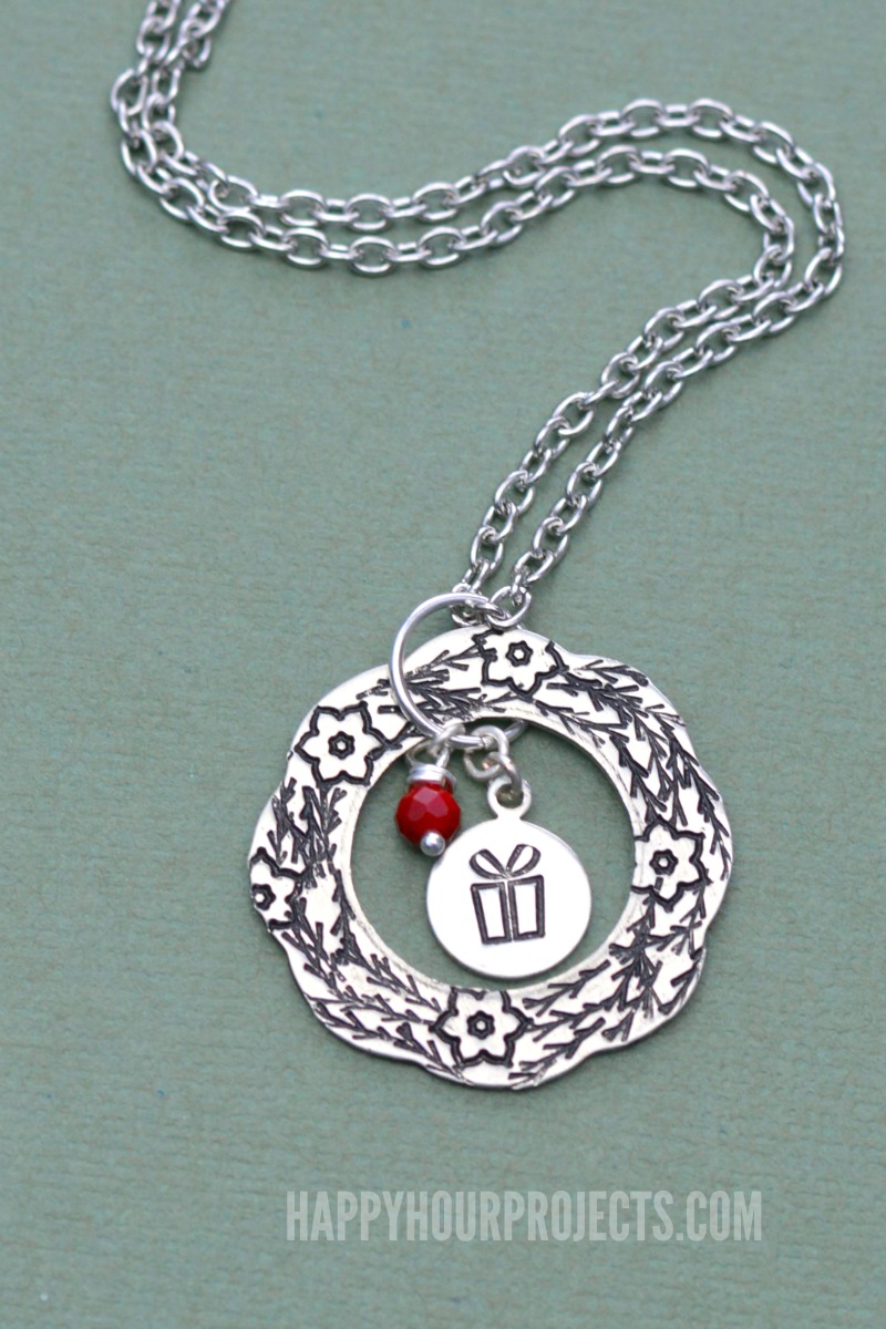 Hand Stamped Jewelry | Wreath Design Stamp Necklace at happyhourprojects.com