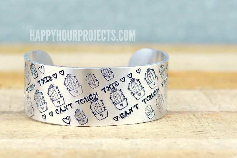 Hand Stamped Jewelry | Cactus Cuff with New Succulent Stamps at happyhourprojects.com