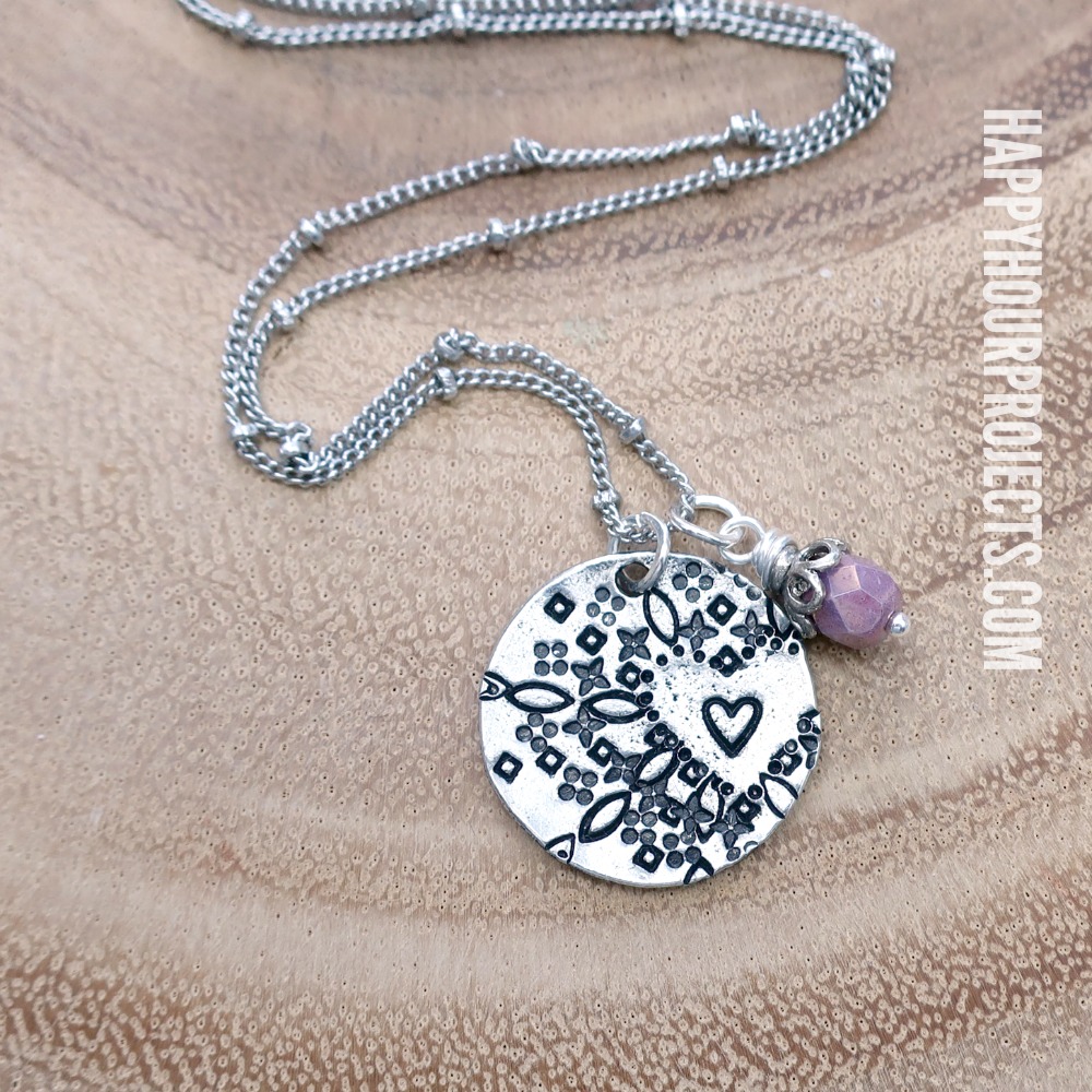 Hand Stamped Jewelry | Heart Mandala Style Pendant at happyhourprojects.com. Makes a great Mother's Day gift!