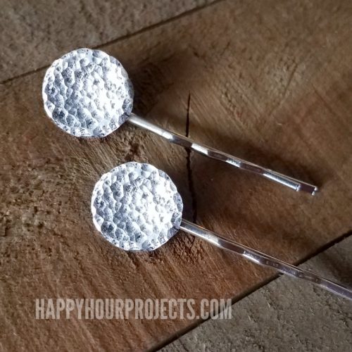 Hammered DIY Hair pins at happyhourprojects.com | Make these DIY hair pins in minutes! #MetalStamping #DIY #Accessories