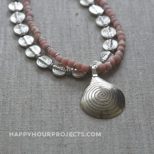 Coral Spiral Necklace | A 2-strand DIY necklace with a boho feel at happyhourprojects.com