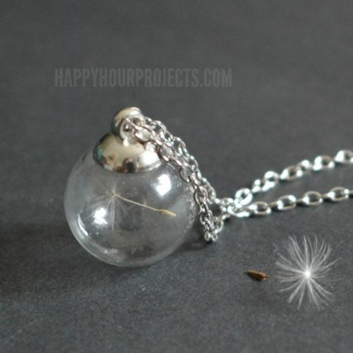 DIY Dandelion Seed Necklace | An easy-to-make jewelry gift or keepsake at happyhourprojects.com. Only takes about 10 minutes!