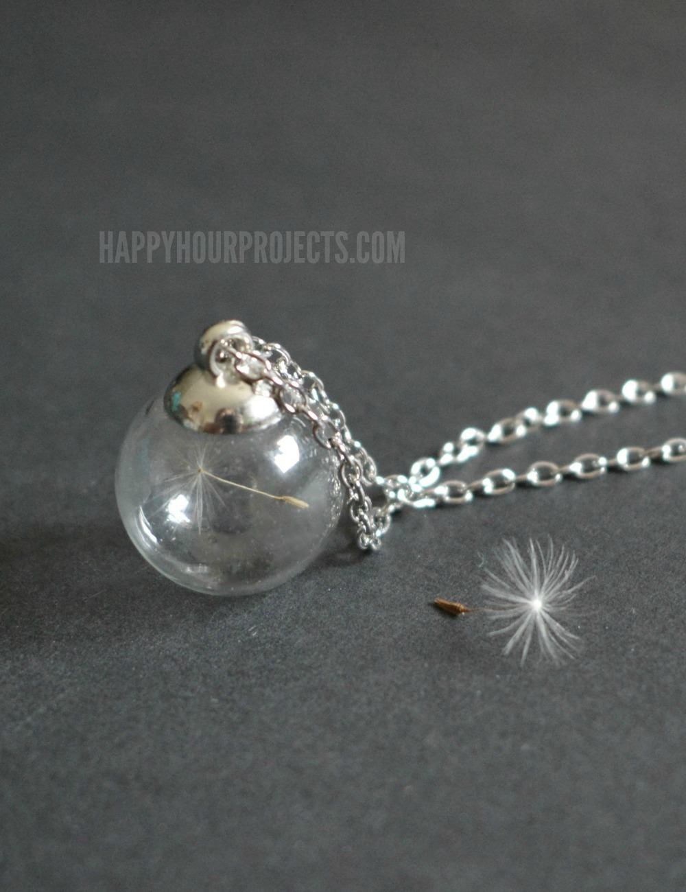 DIY Dandelion Seed Necklace | An easy-to-make jewelry gift or keepsake at happyhourprojects.com. Only takes about 10 minutes!