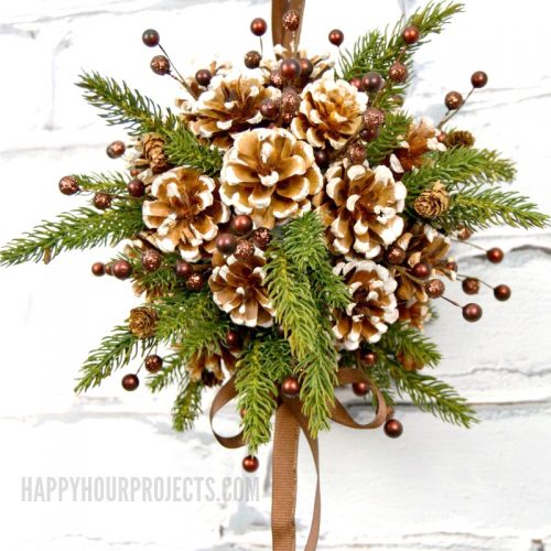 DIY Pinecone Kissing Ball at happyhourprojects.com | Make this Christmas wreath alternative for your DIY Christmas decor this year! A DIY Pinecone kissing ball looks great all winter, and it's so easy to make!