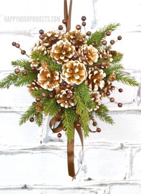 DIY Pinecone Kissing Ball at happyhourprojects.com | Make this Christmas wreath alternative for your DIY Christmas decor this year! A DIY Pinecone kissing ball looks great all winter, and it's so easy to make!